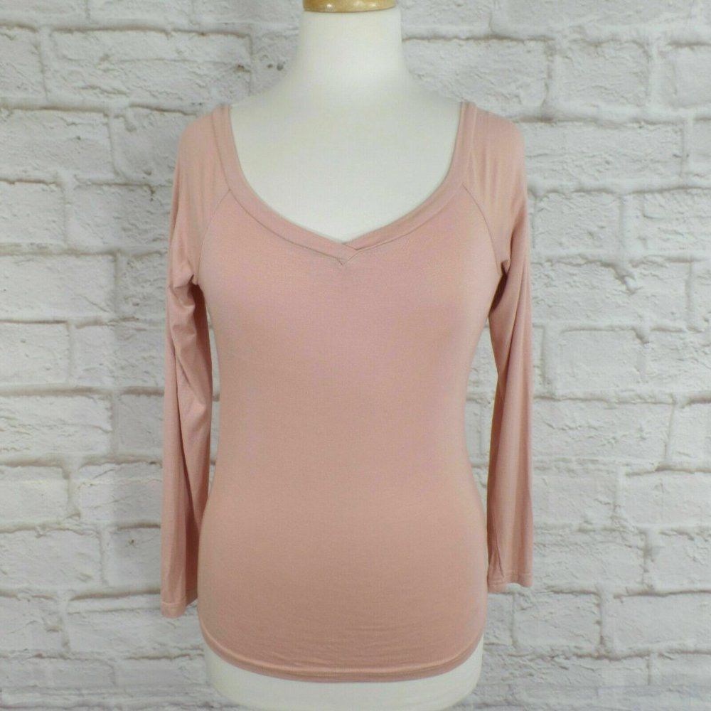 SHEIN Blush Pink V Neck Solid Long Sleeve Tee size Small